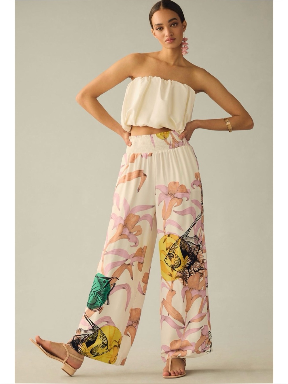 NWT Anthropologie Pia Binazzi Fish Seaweeds Tropical Floral Wide-Leg Pants M